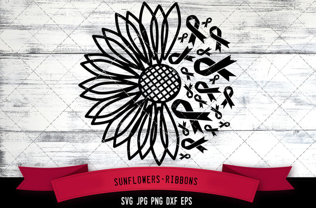 Half sunflower svg, ribbon svg, Cancer svg, Hope svg, Awareness svg, summer svg, cut files for Cricut, Silhouette Design, Svg, PNG, Dxf SVG Loveleen Kaur 