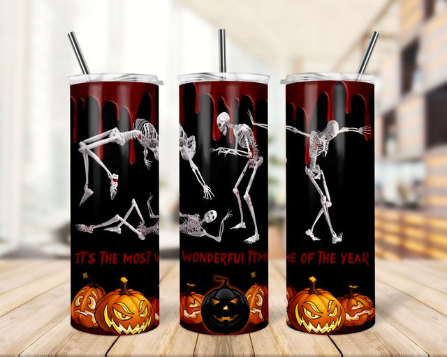Halloween 20 oz Skinny Tumbler Dancing Skeletons Sublimation Design PNG, Autumn Design, Witchy Vibes Tumbler, Jack O Lanterns Sublimation TrendingDesign 