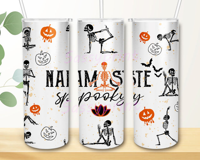 Halloween 20 oz Skinny Tumbler Sublimation Design Namaste Spooky Straight Template, Fall Design, Funny Halloween Design, Skeleton Design Sublimation sassyprint 
