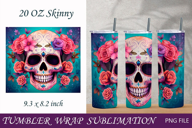 Halloween 20 oz tumbler wrap, Day of the dead tumbler png Sublimation AnastasiyaArtDesign 