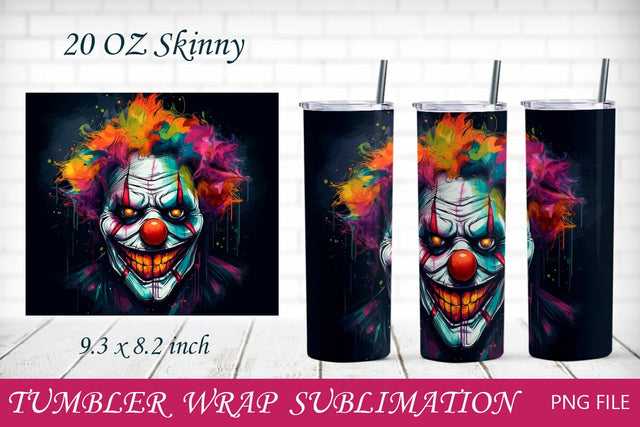 Halloween 20 oz tumbler wrap with clown, Horror wrap png Sublimation AnastasiyaArtDesign 