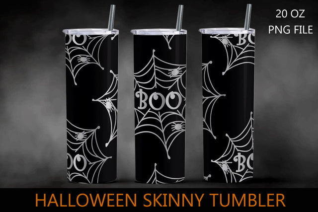Halloween 20 oz tumbler wrap with spider web and boo sign Sublimation AnastasiyaArtDesign 