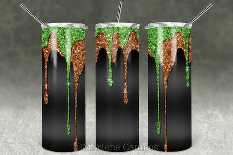 Halloween 20oz Skinny Tumbler | Glitter, Slime Green and Orange Sublimation Marlene Campos 