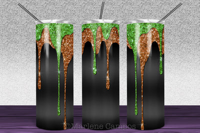 Halloween 20oz Skinny Tumbler | Glitter, Slime Green and Orange Sublimation Marlene Campos 
