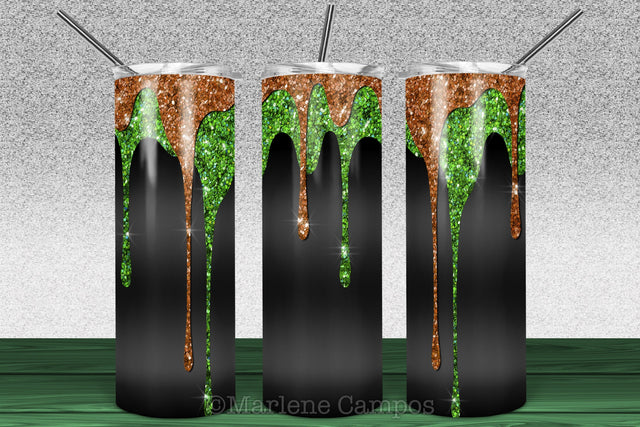 Halloween 20oz Skinny Tumbler | Glitter, Slime Orange, Green Sublimation Marlene Campos 