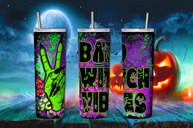 Halloween 20oz Skinny Tumbler Sublimation Design, Bad Witch Vibes Png,Halloween Tumbler,Template for Straight Tumbler Wraps,Digital Download Sublimation SublimationDesignShop 