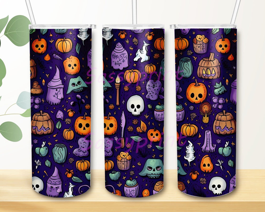 Halloween 20oz Skinny Tumbler Sublimation Design Pattern Only Two Halloween Elements Inside 1949