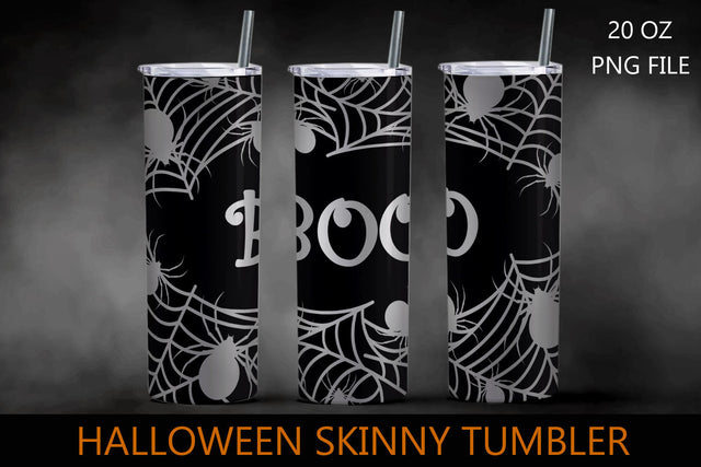 Halloween 20oz skinny tumbler wrap, Boo and spider web sublimation Sublimation AnastasiyaArtDesign 