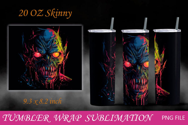 Halloween 20oz tumbler, Horror skull tumbler wrap png, Scary face Sublimation AnastasiyaArtDesign 
