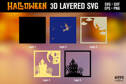 Halloween 3D Layered Haunted House SVG 3D Paper Hippo Creations 