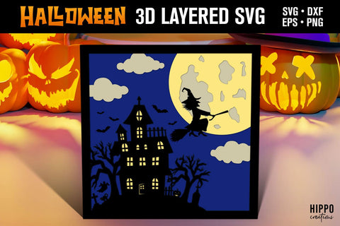 Halloween 3D Layered Haunted House SVG 3D Paper Hippo Creations 