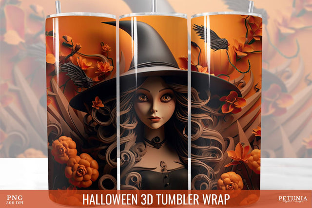 Halloween 3D Tumbler Wrap, 3D Tumbler Sublimation Design Sublimation Petunia Digital Design 