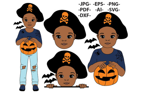 Halloween Afro Svg, Halloween Black Girl Bundle Svg, 9 Unique Halloween Designs, Pumpkin, Sweet Girls Svg, Witcher, Hat, Afro Woman Svg SVG 1uniqueminute 