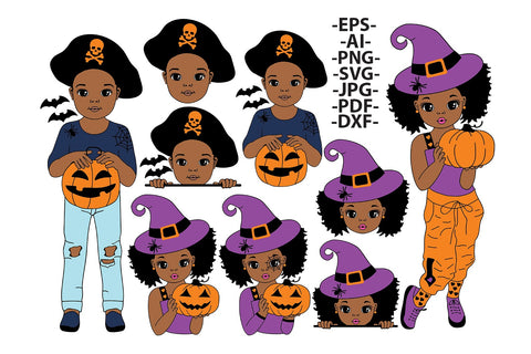 Halloween Afro Svg, Halloween Black Girl Bundle Svg, 9 Unique Halloween Designs, Pumpkin, Sweet Girls Svg, Witcher, Hat, Afro Woman Svg SVG 1uniqueminute 