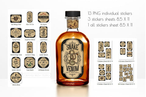 Halloween Apothecary Labels Potion Labels Stickers Bundle Sublimation OrangeBrushStudio 