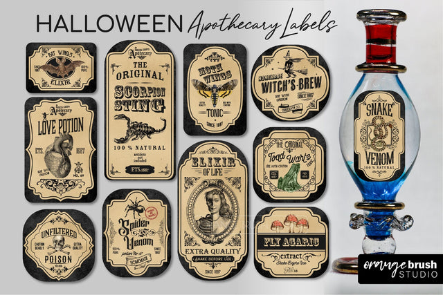 Halloween Apothecary Labels Potion Labels Stickers Bundle Sublimation OrangeBrushStudio 