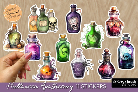 Halloween Apothecary Stickers - Witch Magic Potion Bottles Sublimation OrangeBrushStudio 