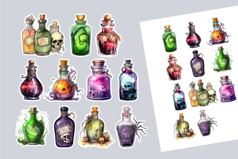 Halloween Apothecary Stickers - Witch Magic Potion Bottles Sublimation OrangeBrushStudio 