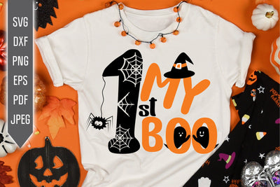 Halloween Baby Svg Designs. My 1st Boo Halloween Svg. My First Boo Baby Shirt, Onesie, Bib, Bodysuit Svg. Kid Saying With Spider, Ghost. SVG Mint And Beer Creations 