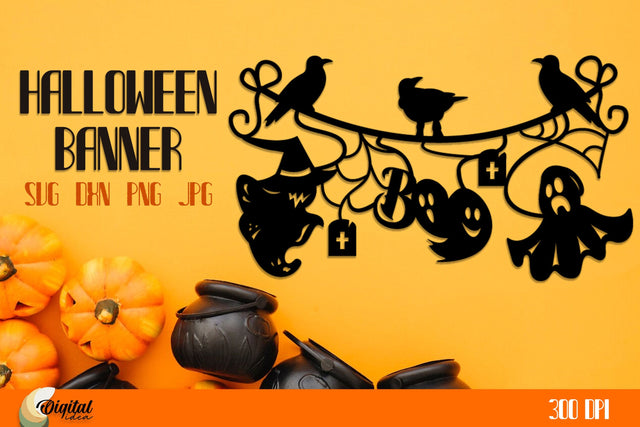 Halloween Banner Paper Cut. Halloween Decoration Boo SVG. 3D Paper Evgenyia Guschina 