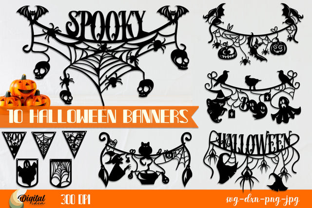 Halloween Banners Paper Cut Bundle. 3D Halloween Decor SVG. SVG Evgenyia Guschina 
