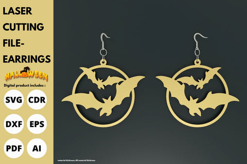 halloween Bat moon Earrings | paper cut | svg laser Glowforge SVG tofigh4lang 