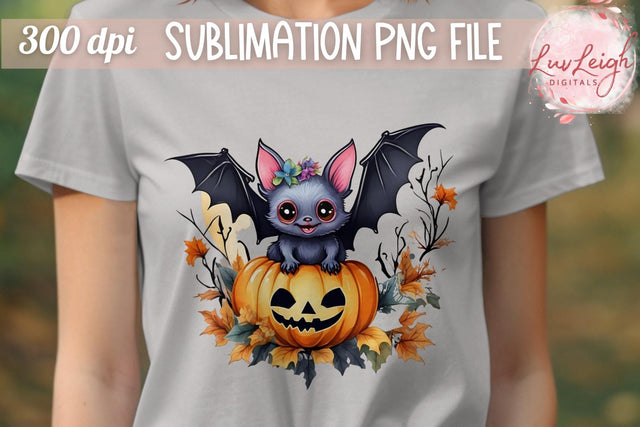 Halloween Bat on Pumpkin T-shirt PNG Sublimation Luvleigh Digitals 