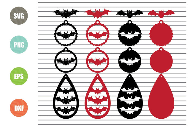 Halloween Bats Earrings - Halloween SVG PNG DXF EPS Cut Files SVG Artstoredigital 