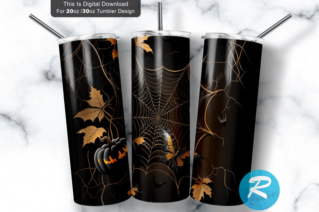 Halloween Bats Spider Web 20 oz / 30 oz Tumbler PNG Sublimation Regulrcrative 