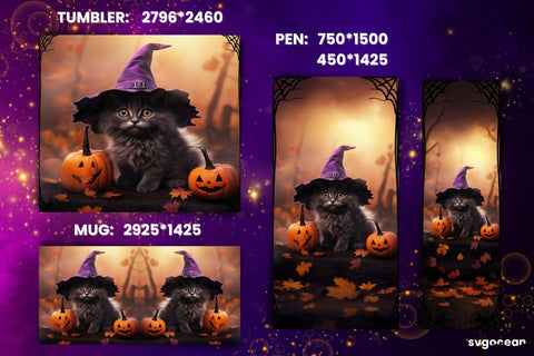 Halloween Black Cat Bundle | Tumbler | Mug | Pen Sublimation SvgOcean 