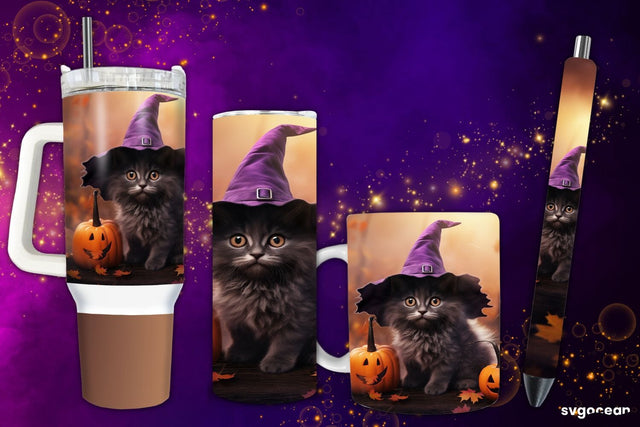 Halloween Black Cat Bundle | Tumbler | Mug | Pen Sublimation SvgOcean 