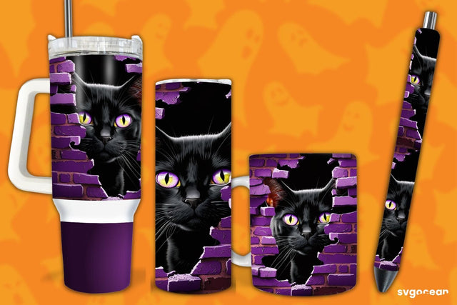 Halloween Black Cat Bundle | Tumbler | Mug | Pen Sublimation SvgOcean 