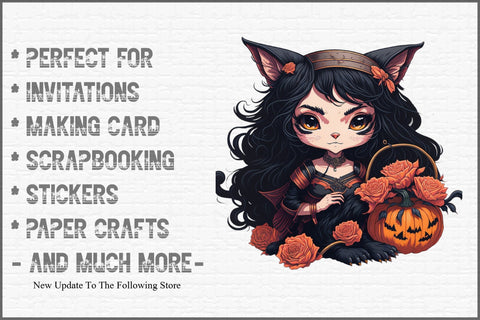 Halloween Black Cat Girl Clipart Sublimation Creativeart88 
