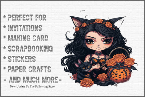 Halloween Black Cat Girl Clipart Sublimation Creativeart88 