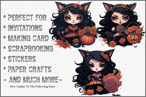 Halloween Black Cat Girl Clipart Sublimation Creativeart88 
