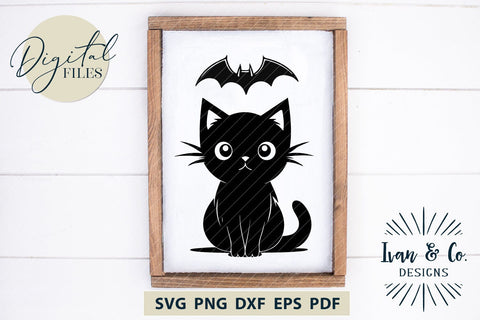 Halloween Black Cat SVG Files, Bat Svg, Cricut Svg, Silhouette Designs, Digital Cut Files, DXF PNG (1549691051) SVG Ivan & Co. Designs 