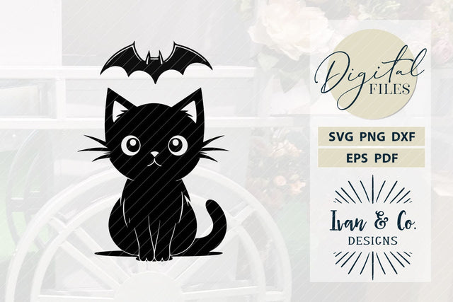 Halloween Black Cat SVG Files, Bat Svg, Cricut Svg, Silhouette Designs, Digital Cut Files, DXF PNG (1549691051) SVG Ivan & Co. Designs 