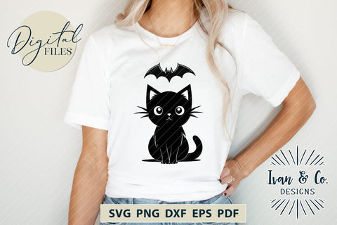 Halloween Black Cat SVG Files, Bat Svg, Cricut Svg, Silhouette Designs, Digital Cut Files, DXF PNG (1549691051) SVG Ivan & Co. Designs 