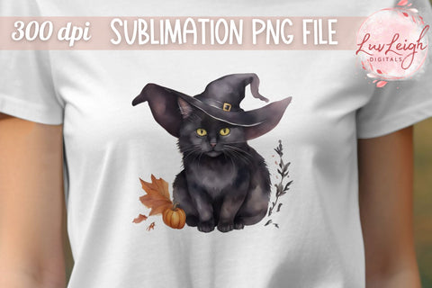 Halloween Black cat T-shirt PNG Sublimation Luvleigh Digitals 
