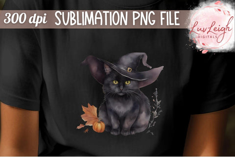 Halloween Black cat T-shirt PNG Sublimation Luvleigh Digitals 