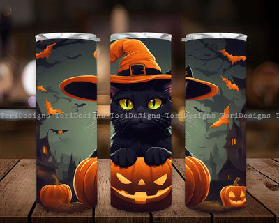 Halloween Black Cat Tumbler Wrap 20oz Skinny Sublimation Tumbler PNG, Halloween Pumpkin 20 oz Skinny Tumbler Sublimation Design Digital Download PNG Sublimation ToriDesigns 