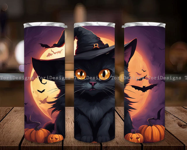 Halloween Black Cat Tumbler Wrap 20oz Skinny Sublimation Tumbler PNG Seamless Halloween Tumbler Design Seamless Rose Sublimation Sublimation ToriDesigns 