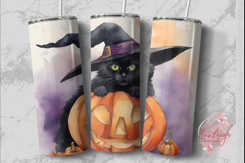 Halloween Black Cat tumbler wrap Sublimation Luvleigh Digitals 