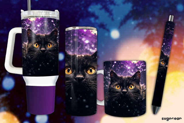 Halloween Black Cat Wrap Bundle | Tumbler | Mug | Pen Sublimation SvgOcean 