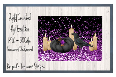 Halloween Black Crow 20oz Straight Tumbler Wrap, Black Background and Purple Glitter, Sublimation PNG, Digital Download Sublimation Keepsake Treasures Designs LLC. 
