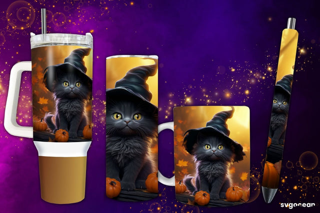 Halloween Black Kitten Bundle | Tumbler | Mug | Pen Sublimation SvgOcean 