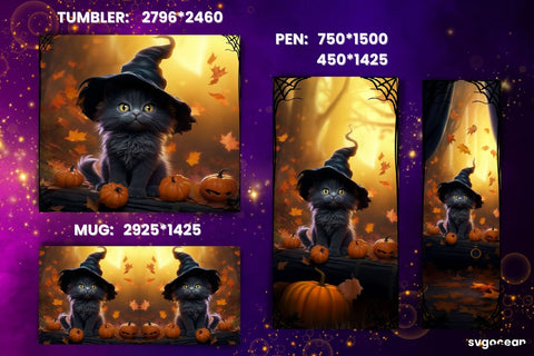 Halloween Black Kitten Bundle | Tumbler | Mug | Pen Sublimation SvgOcean 