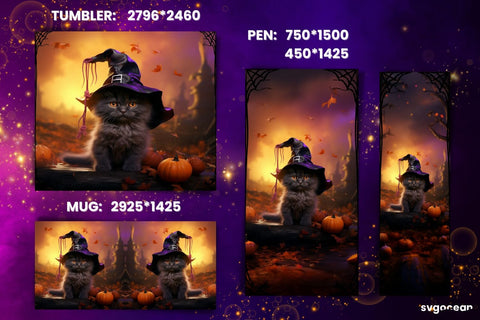 Halloween Black Kitty Bundle | Tumbler | Mug | Pen Sublimation SvgOcean 