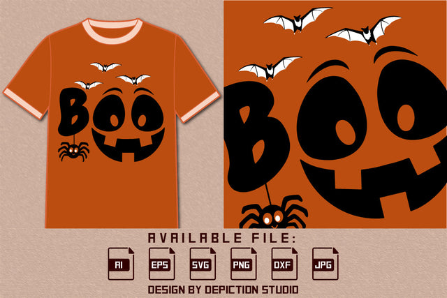 Halloween Boo Pumpkin Face T-Shirt, Halloween Bats, Spider Shirt, Halloween Boo Shirt, Halloween Pumpkin Funny Face Shirt, Pumpkin Face Boo Shirt Print Template SVG Depiction Studio 