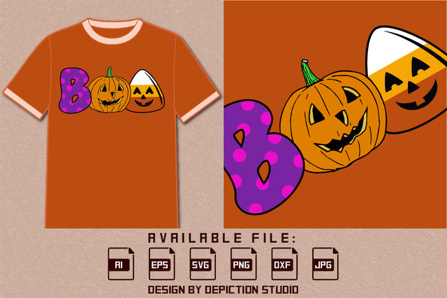 Halloween Boo Shirt, Boo Pumpkin, Candy Shirt, Halloween Candy Shirt, Halloween Pumpkin Shirt, Happy Halloween Boo Shirt Print Template SVG Depiction Studio 